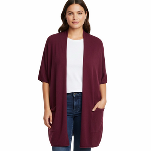 Neiman Marcus Exclusive Maroon Burgundy Short Sleeve Knit Cardigan Woman Large